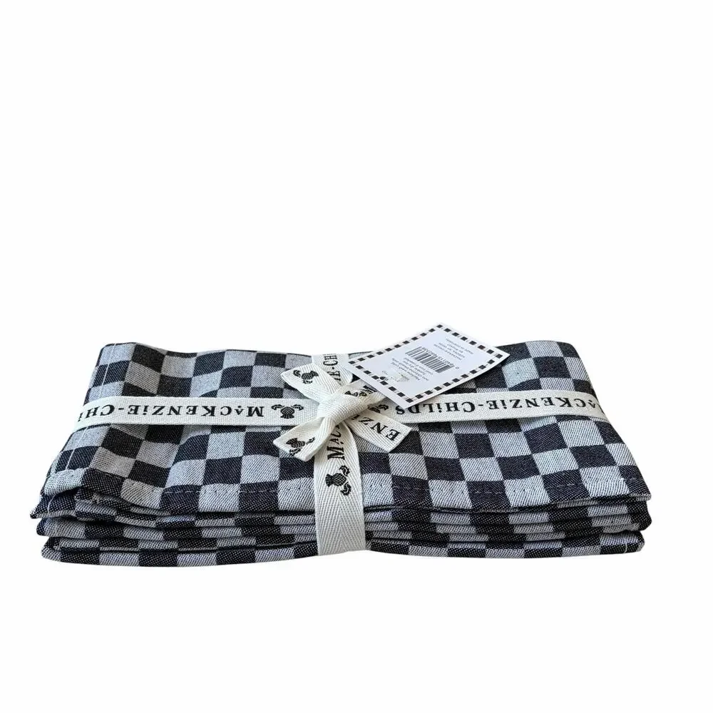 NEW Mackenzie Childs Black Check Cotton Dinner Napkins 18.5 x18.5 Set of 4
